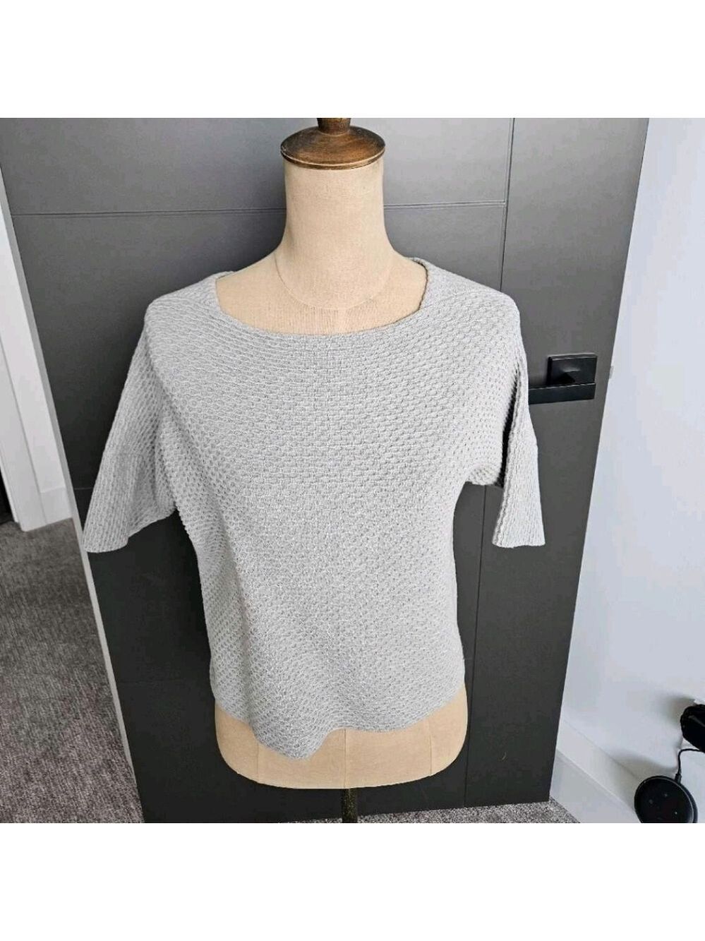 Calvin Klein Light Gray Women's Sweater Shirt Short Mid Sleeve Knit